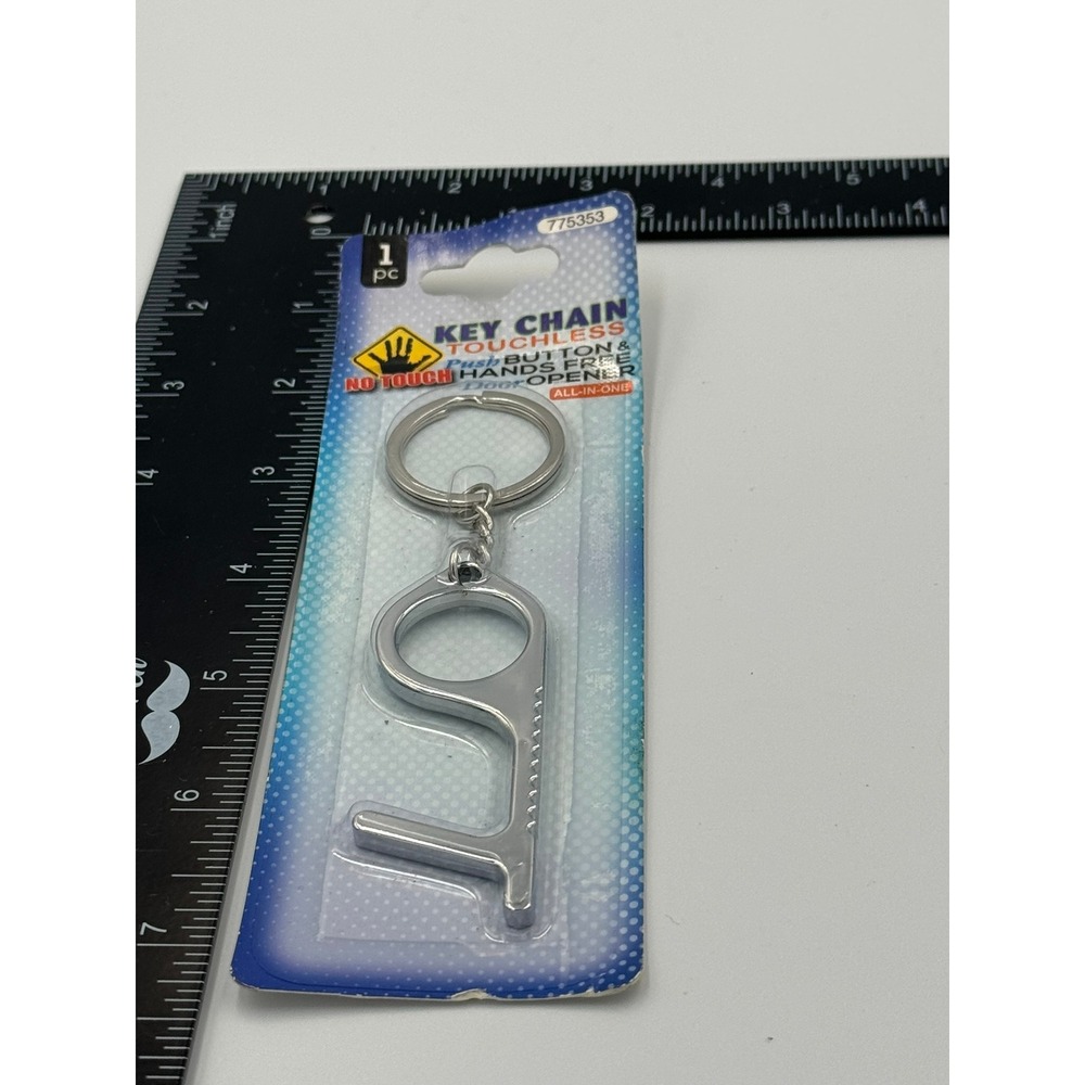 Touchless Key Chain Hands Free Door Opener Push Button Silver Tone